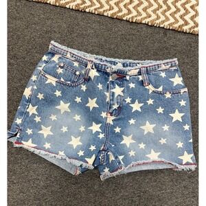 Y2K No Boundaries Jean Shorts Womens Size 3 Blue Denim Star Pattern Fringe USA